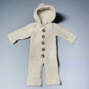 Handmade Crochet Knit Baby Romper Hooded 1 Piece Jumpsuit Infant 0/3 Months New